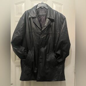 Perry Ellis Black Genuine Leather Trench Coat